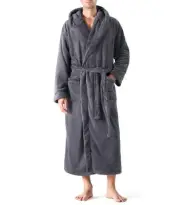 Men's Soft Plush Coral Fleece Robe Full Length Hooded Long Bathrobe for Men w...