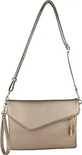 [B BRENTANO] Fold-Over Envelope Wristlet Clutch Crossbody Bag with Tassel Accents