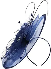 [FOMIYES] Mesh Yarn Fascinators Headband Clip s Flapper Style Tea Party Hat for Women Elegant and Charming Accessory Navy