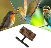 Double Full Food Bowl - 15 x 14 x 6.5 cm Bird Feeding Stop, Wooden Feeding Stand Paraquite Stop - Cocatiel Standing Station with 2 Slots Grey Congo Wings