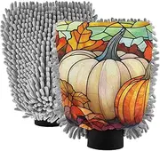 XYMZR Stain Glass Pumpkins Absorbent Microfiber Car Wash Mitt, Funny Cute Anime Scratch Free for Cars Cleaning, Home Cleaning Mitts, 2 Pack, 10.24” L x 7.09” W