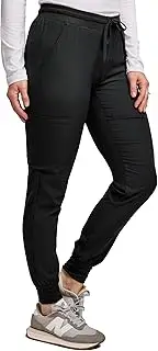 [Green Town] Scrubs for Women - Jogger Scrub Pant, Yoga Waistband, 4 Pockets, Stretch Fabric, Easy Care, Black, 3X-Large