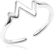 [Silverline Jewelry] 925 Sterling Silver Ekg Pulse Adjustable Stackable Open Toe Ring Jewellery