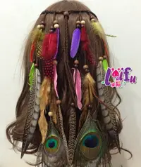 在飛比找樂天市場購物網優惠-來福頭飾，H577髮飾波西米亞印地安民族風嘻皮流蘇孔雀羽毛麻