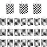 JasperKino 24 Pcs Checkered Racing Treat Bags Race Car Party Favors Bag with Handles Black and White Checkered Racing Flag Candy Bags Goodie for Car Themed Birthday Party Supplies