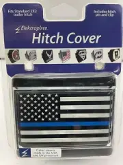 Chrome Emblems POL-BLK-PHC Trailer Hitch Plug Cover Police Flag Thin Blue Line