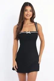 Black Mini Dress Lace Trim Sleeveless - Size 12M, Women's Skater Dress