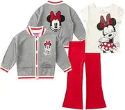 [Disney] Minnie Mouse Girls Flared Legging Pants Set with Cardigan and Sequin T-shirt 3 Piece Set for Toddlers