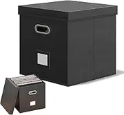 Record Holder Box, Stackable Vinyl Organizer, 30.5x30.5x30.5 Inches File Storage Case, Display Solution with Lid for Student Friends Family Collection Moving Studio or Travel Use