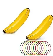 Bachelorette Party Favor Girls Night Out Party Games - Ring Toss Hoopla Games for Bachelorette Party Swimming Pool (Include 2 Pieces Inflatable Banana with 9 Pieces Plastic Toss Rings)