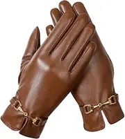Leather Gloves for Women | Warm PU Leather Ladies Gloves | Sensitive to Touch Screen Water Proof Gloves for Women Mom Grandmother Winter Day Puchen