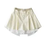 High Rise Paneled Color-Block Mini Pleated Skirt Almond - S