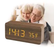 Contemporary Digital Alarm Clock & Thermometer with LED Display Medium Wood Tone
