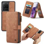For Samsung Galaxy S20 Ultra Case Wild Horse Texture PU Leather Separable Folio Case, Brown