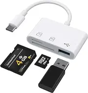 USB C SD Card Reader, 3 in 1 Card Reader USB SD Card Reader, 3.0 USB-C to SD Memory Card Reader Adapter, for SD/MicroSD/TF/SDHC/SDXC/MMC, for iPhone 16 15 Plus Pro Max/Samsung (White)