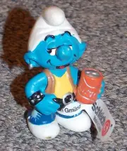 2002 PEYO Smurfs Schleich Show Off Smurf with Limo Drink New With Tag