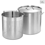 50 L 18/10 Stainless Steel Stockpot With Perforated Stock Pot Basket Pasta Strainer
