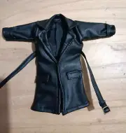 1/12 Scale Black Wired Faux Leather Trench Coat Model for 6" Figure