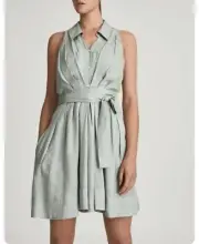 Reiss Carlotta Button Down Sleeveless Dress Fit Flare Size US 10 Sage Green New
