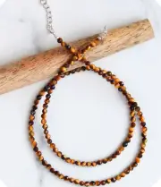 Natural Tiger's Eye Gemstone 3 MM Round Micro Faceted Beaded Necklace