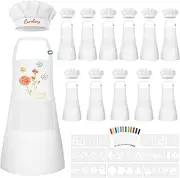 BOUBONI Kids Apron and Chef Hat Set Adjustable Toddler Apron with Colored Pen Template for Baking Painting Crafts
