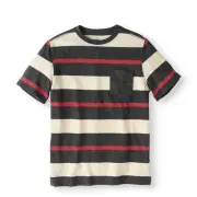 Wonder Nation Boy's Striped Crew Neck Pocket Tee Shirt Medium (8) Black Soot