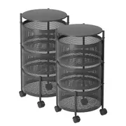 SOGA 2X 3 Tier Steel Round Rotating Kitchen Cart Multi-Functional Shelves Storage Organizer with Wheels