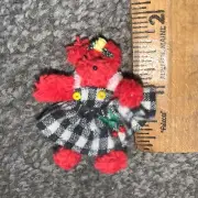 ARTISAN HAND MADE Vintage Miniature Red Dresses Girl Bear 1.5” Posable