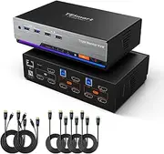 TESmart HDMI KVM Switch 3 Monitors 2 Computers 4K@60Hz, USB 3.0 KVM Switch Triple Monitor 2 Ports, Support EDID, 1G Ethernet, Hotkey Switch, Audio&Microphone for Gaming & Home Office
