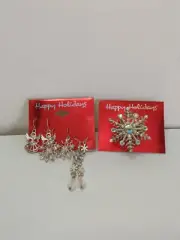 Happy Holidays Snowflake Elastic Ring Earring Lot Angel Snowflake Holiday