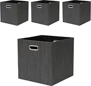 Fboxac Cube Storage Organizer Bins 13×13x13 Inch, 4 Pack Collapsible Linen Fabric Storage Cubes with Handles, Cubby Bins for Kallax Shelf Bookcase Closet Cabinet, Black W/ Golden Wire