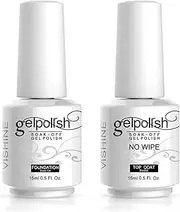 Vishine 15ml No Wipe Top Coat Base Coat Gel Nail Polish Soak Off UV LED Drying Long Lasting Shiny Nail Varnish Set