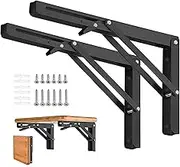 AUTOHJ Folding Shelf Brackets - 8 inch 2 Pcs Heavy Duty Metal Collapsible Shelf Bracket, DIY Wall Mounted Foldable Shelf Bracket, Space Saving for Bench Table