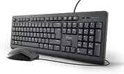 Trust 24086 Taro Wired Keyboard Mouse Set - German QWERTZ Layout, Quiet Keys and Mouse Buttons, Splashproof, Ergonomic, USB Port, PC/Laptop, Windows/MacOS - Black