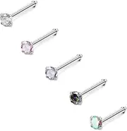 [LAURITAMI] 20G Nose Stud Stainless Steel Nose Studs Colorful Diamond L Screw Straight Shaped Nose Stud for Women Men Nose Piercing Jewelry