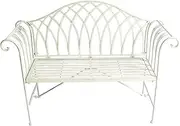 Outdoor Park Bench Outdoor Bench with Backrest Armrest, Forged Iron 51.1-inch Outdoor Garden Bench, 2-Person Metal Bench Patio Garden Bench(White)