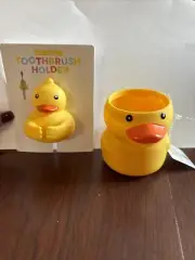 Set Of 2 Toothpaste And Toothbrush Holders Cute Rubber Duck Cup & Suction Attach