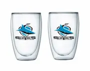 Cronulla Sharks NRL Set of 2 Double Wall Glasses Tea Coffee Spirits