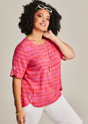 [TS] Taking Shape Alicia Natural Abstract Spot Top Size 24 in HOT Pink / Guava - Plus Size Women's Clothing Hot Pink / Guava