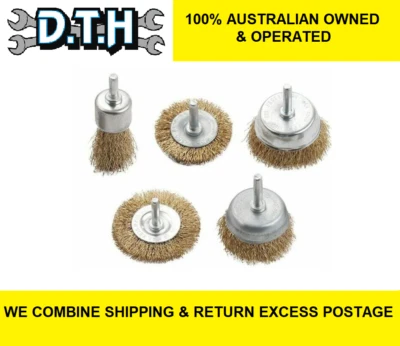 5 PIECE BRASS PLATED WIRE BRUSH DRILL SET