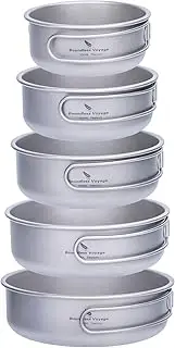 Boundless Voyage Titanium Bowls Plates Dishes Set with Folding Handle Mini Pan Set Outdoor Camping Portable Plates Saucers Tableware 5-Pieces Set Ti1096T