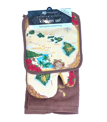 Hawaiian Native Premium Islands Pot Holder, Oven Mitt, and Towel Set