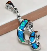 Australian Opal Inlay & Topaz 925 Solid Sterling Silver Pendant GA6