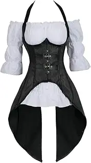[Hengzhifeng] Steampunk Corset Carnival Costumes Womens Underbust Bustiers with Pirate Blouse Set