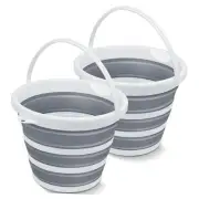 2 Pack Collapsible Bucket, 2.6 Gallon (10L) - Foldable Mop Grey-round 10l × 2