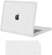 MOSISO Compatible with MacBook Pro 14 inch Case 2025-2021 Release M3 A2918 A2992 M2 A2779 M1 A2442, Anti-Cracking Heavy Duty Glitter Plastic Hard Shell Case with TPU Bumper&Keyboard Cover, Transparent