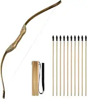Wooden Bow and Arrow Set, Handmade 32 Inch Kids Bow and Arrow, Toy Bow and Arrow for Kids 4-6 8-12, 1 Bows 1 Quivers and 10 Wood Arrows, Gifts for Kids Youth Boys and Girls
