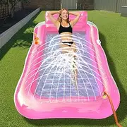 Adult Air Mattress, Inflatable Sun Pool with Drink Holder, Handle and Backrest, Air Mattress Water with Built-in Sprinkler, Water Toy for Adults, Pool, Beach, Summer Fun