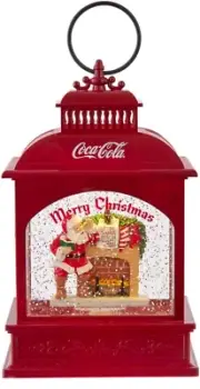 Coca-Cola 9-Inch Battery-Operated LED Coke Santa Lantern Waterglobe, Multi