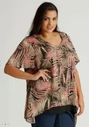 Autograph Tunic Top Plus Size 24 Short Sleeve Gold Studs Palm Shark-bite RP$90